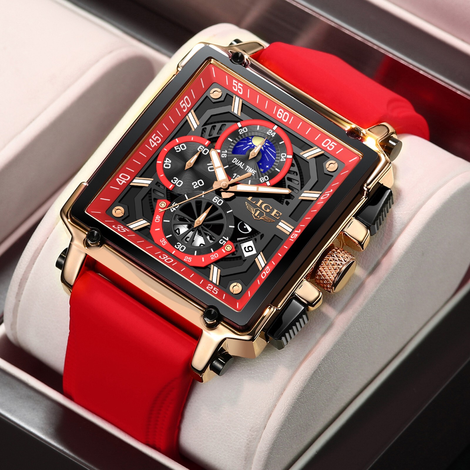 Men Watch Quartz Luminous Date Moon image 3ATM Waterproof Sport Wristwatch Boxed