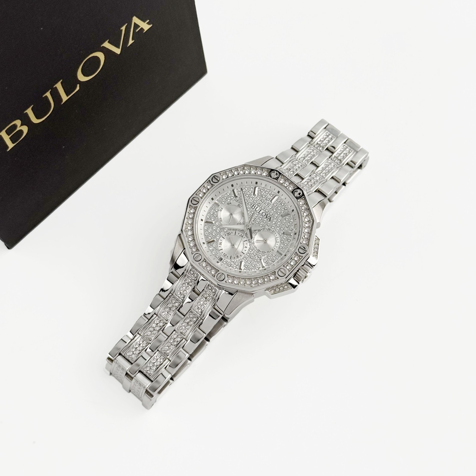 Bulova Men’s Octava Chronograph Crystal Quartz Watch 96C134 Pave Crystal Dial