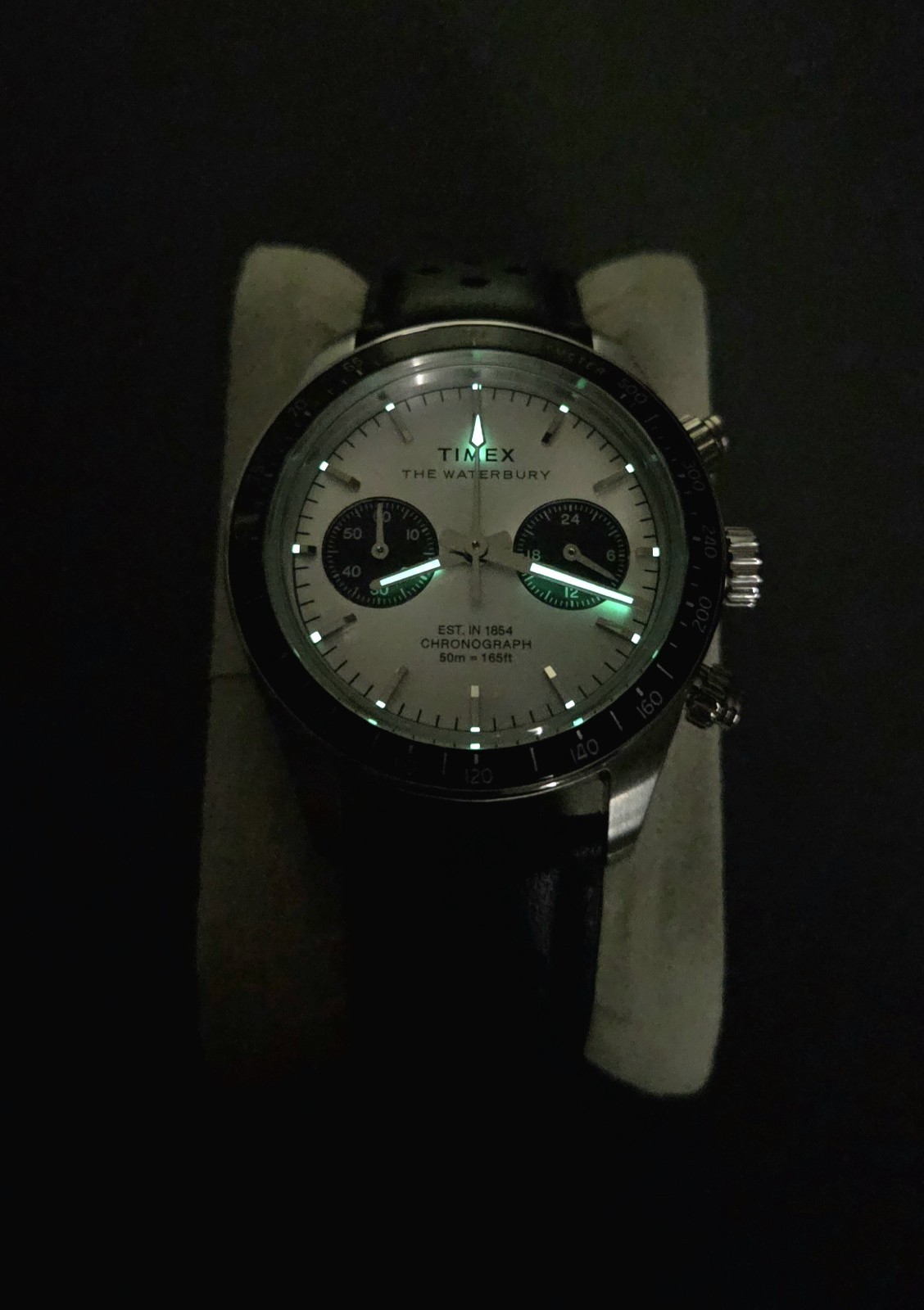 Timex Waterbury Men’s 39mm Chronograph Quartz Tachymeter Black Leather Strap 50m
