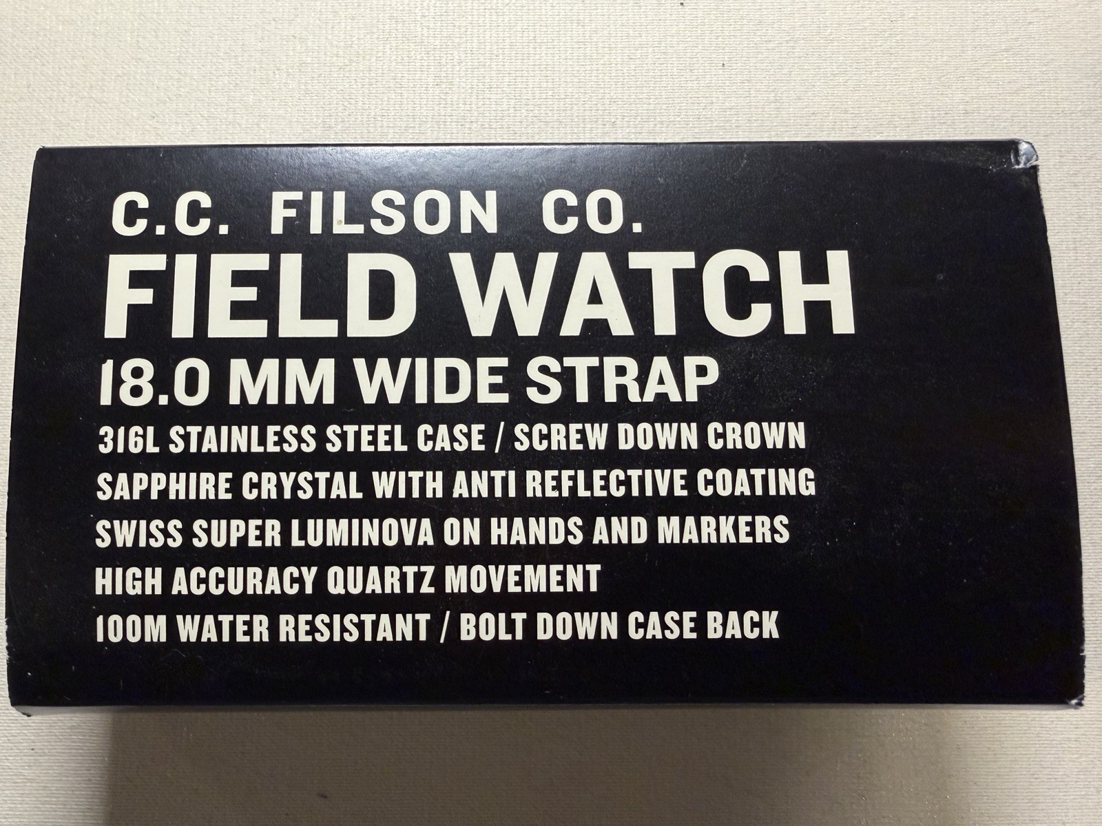 Filson Field Chronograph 43 Black PVD Bottomland G10 NATO Watch NOS Box 43mm