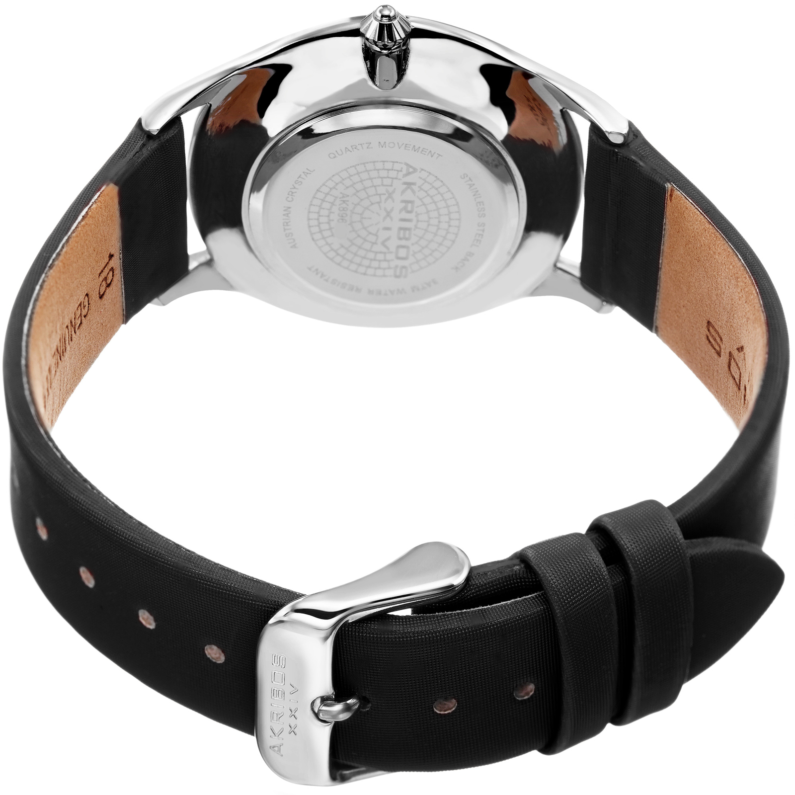 Women’s Akribos XXIV AK896SS Silver-tone Crystal Pave Black Satin Strap Watch