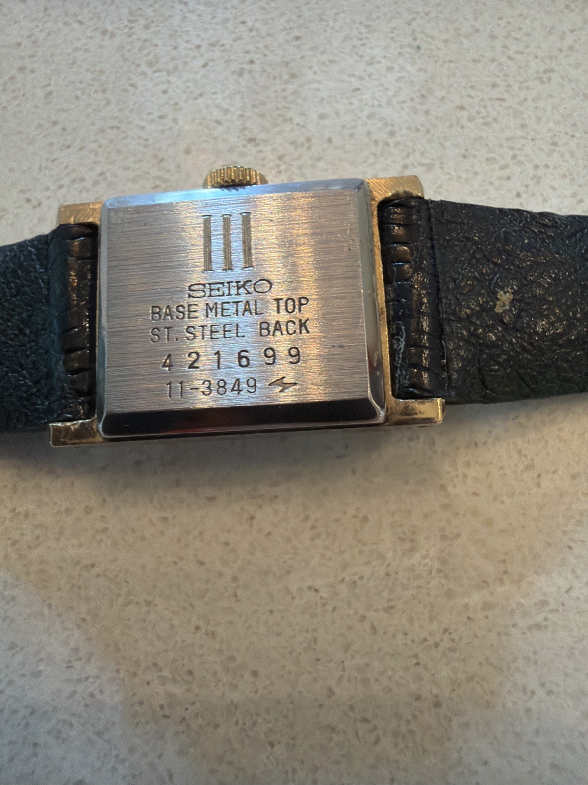 Seiko 11-3849 Vintage 1974 Ladies Tank Dress Watch Gold Tone Lizard Band France