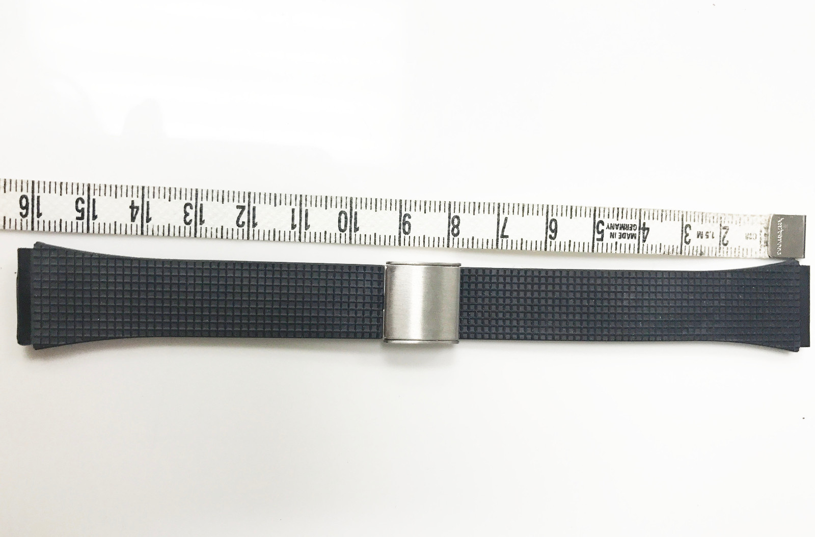 RUBBER STRAP BLACK RUBBER/PLASTIC WATCH BAND WITH STAINLESS STEEL SLIDING BUCKLE