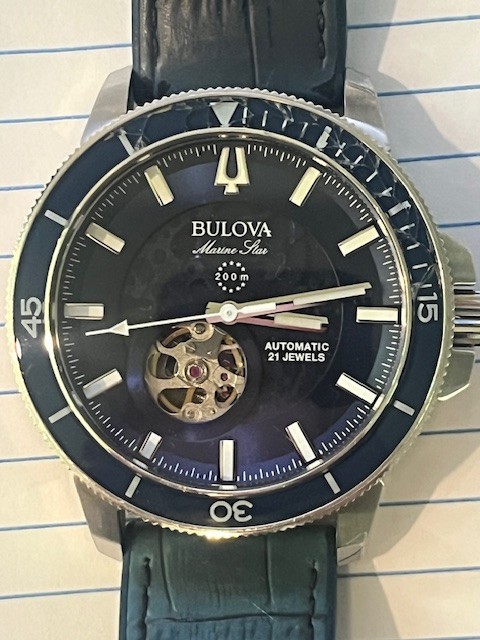 Bulova Marine Star Automatic Blue Dial Rubber & Leather Strap Men’s Watch 96A291