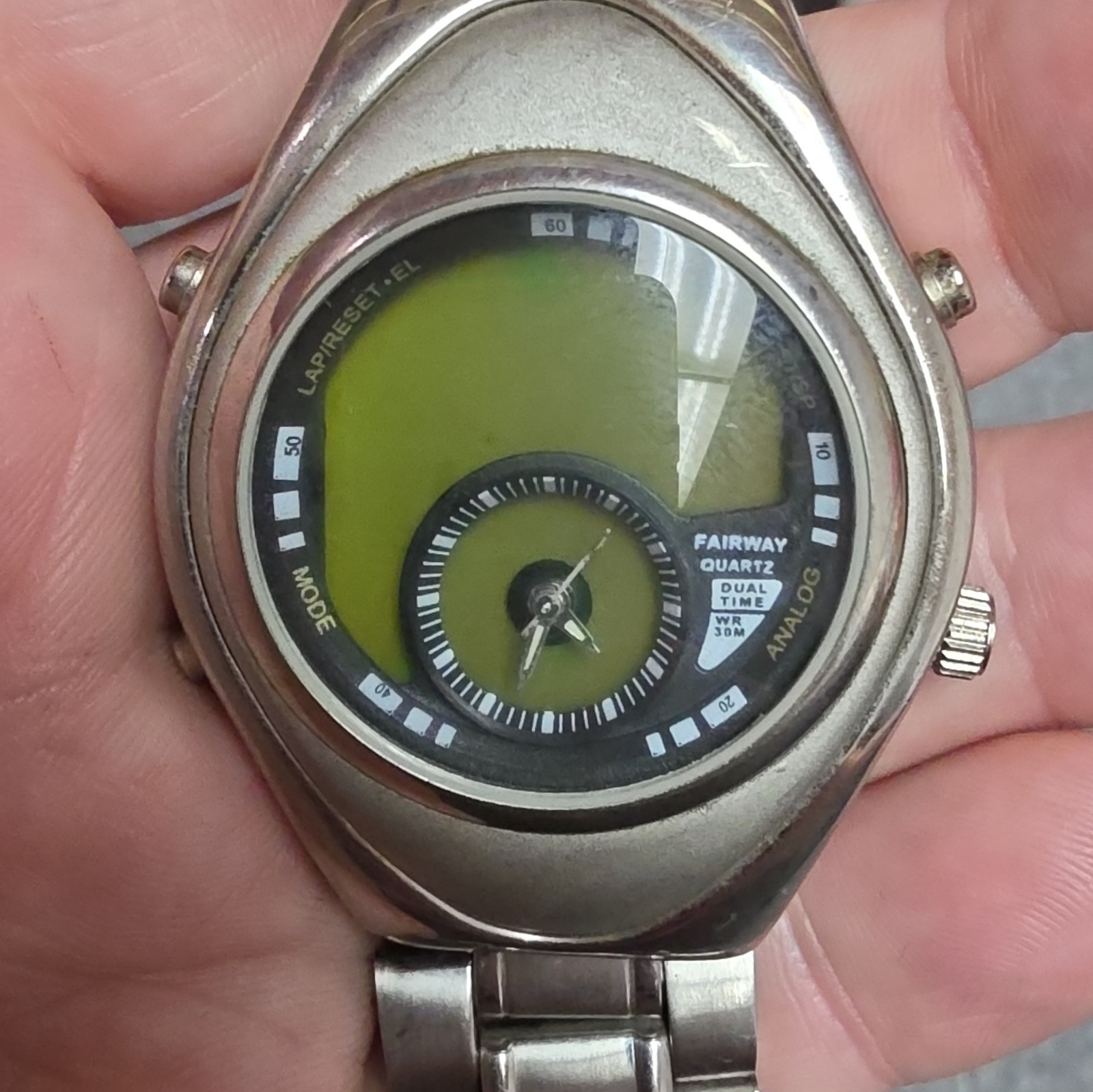 Fairway Time Quartz Dual Time Analog/Digital 30m Silver Stainless Bracelet Watch