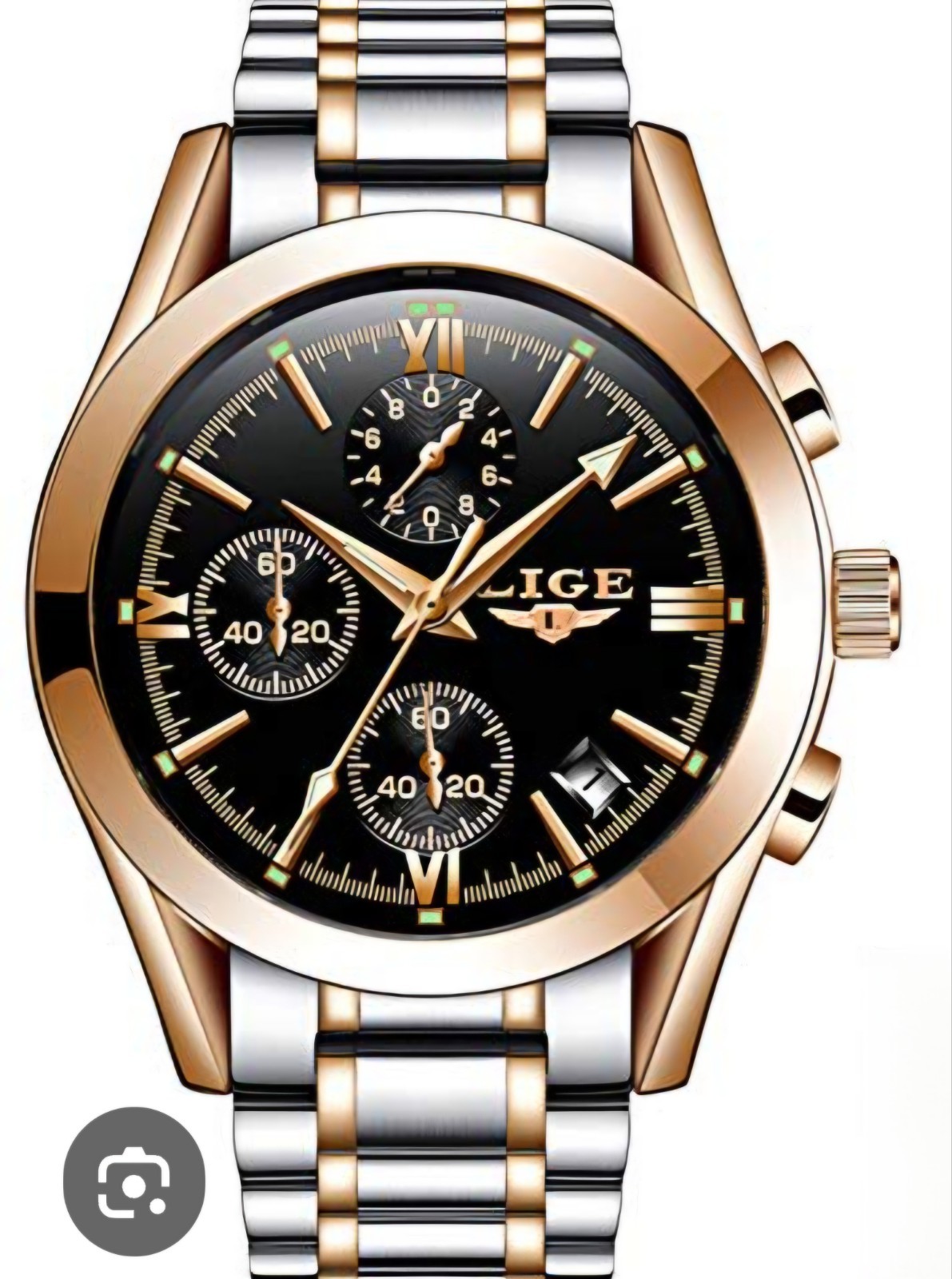 New LIGE Dream Business Quartz Watch Two Toned Calendar Day 41mm New Battery