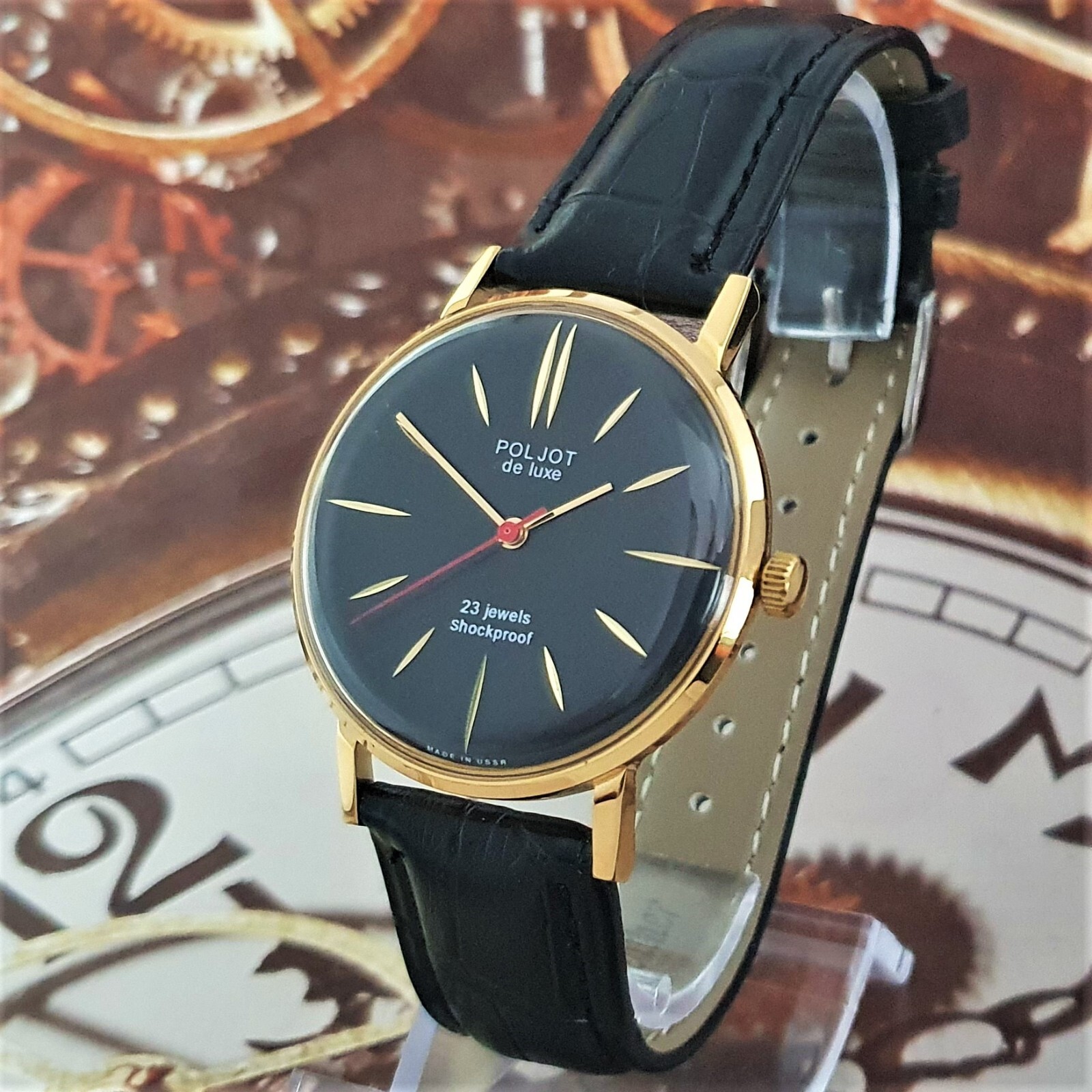 Vintage Watch Poljot De Luxe ULTRA SLIM 2209 Black Dial Mechanical Watch USSR
