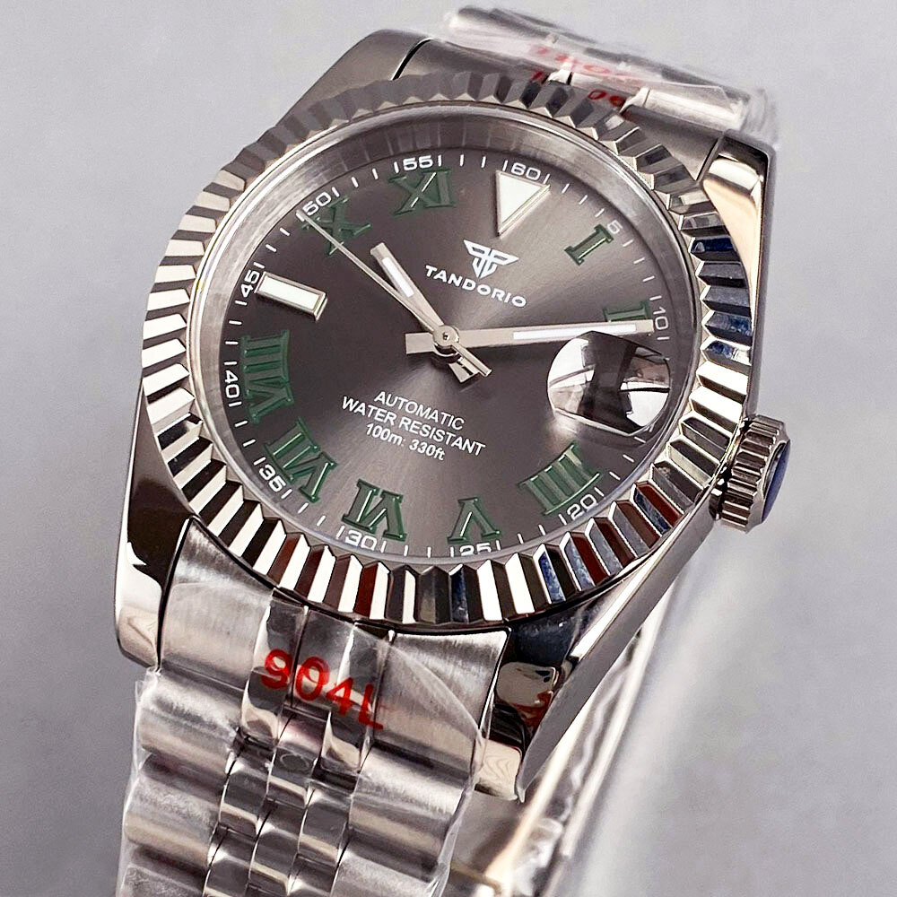 Tandorio 200M Dive 36mm Sunburst Grey Dial Green Roman Number NH35 Watch Men