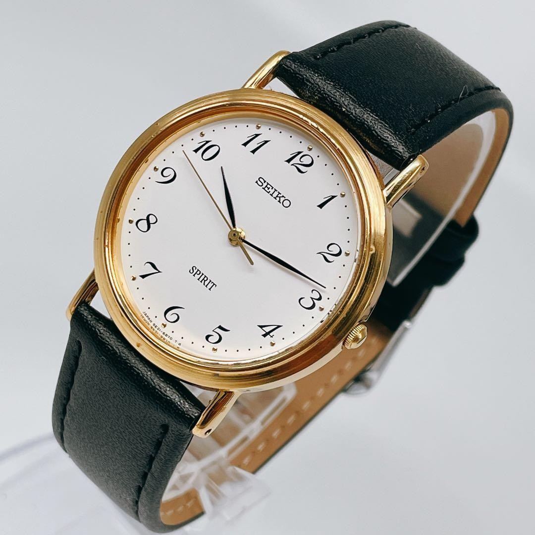 Seiko Spirit 5E21-6C00 Black Vintage Quartz Watch Japan 071120