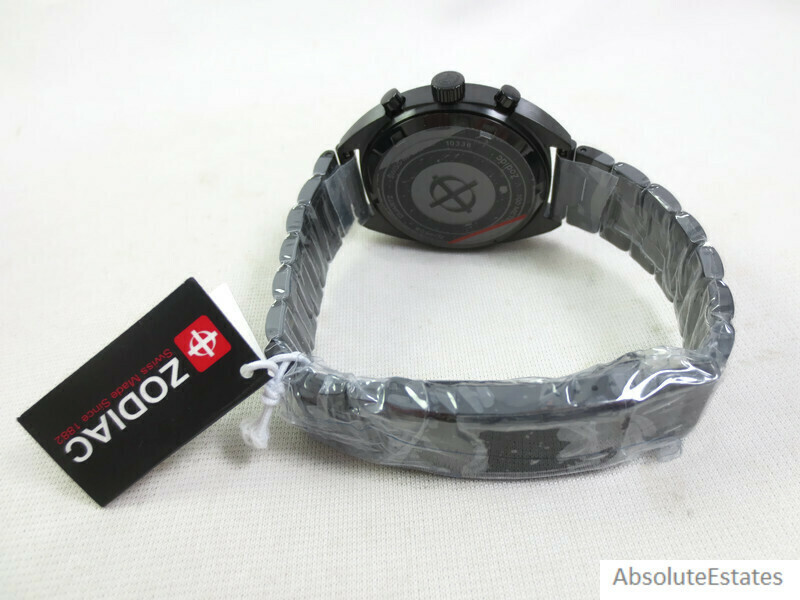 NEW Zodiac Grandrallly Quartz Black Stainless Steel Mens Watch ZO9608 NWT