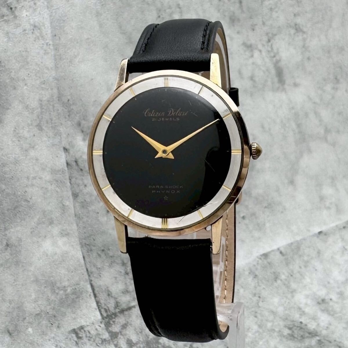 1960 Citizen Deluxe 21J Manual Wind 14K Gold Filled Black Dial Vintage Watch