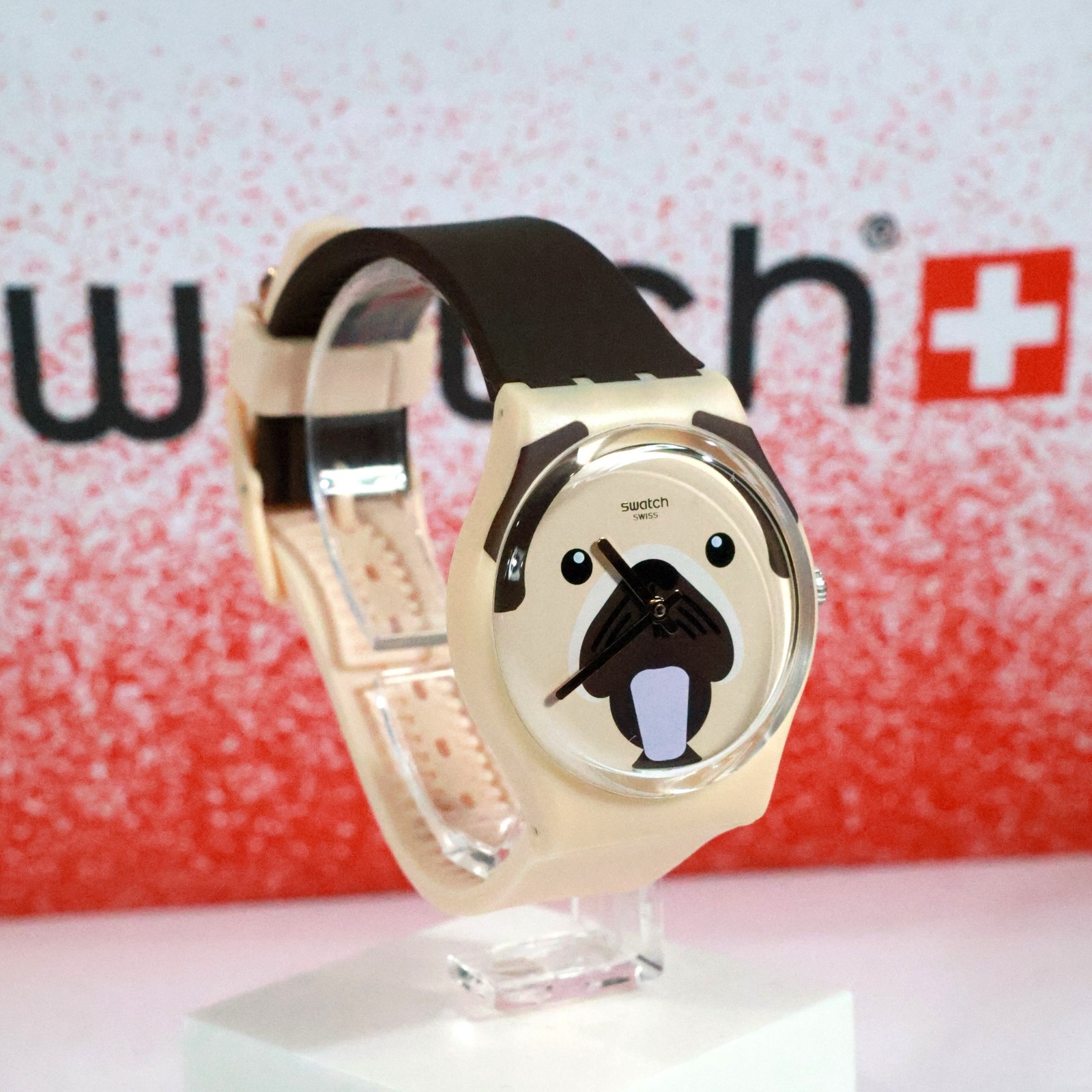 Swatch Swiss Made Love Folk CARLITO PUPPY WATCH GT109 Dark Brown Beige 34MM
