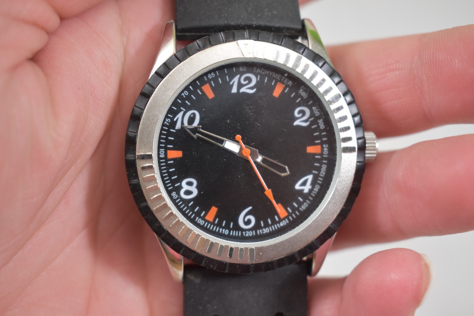 Men’s Watch Tachymeter Rubber/ Plastic Band Stainless Steel