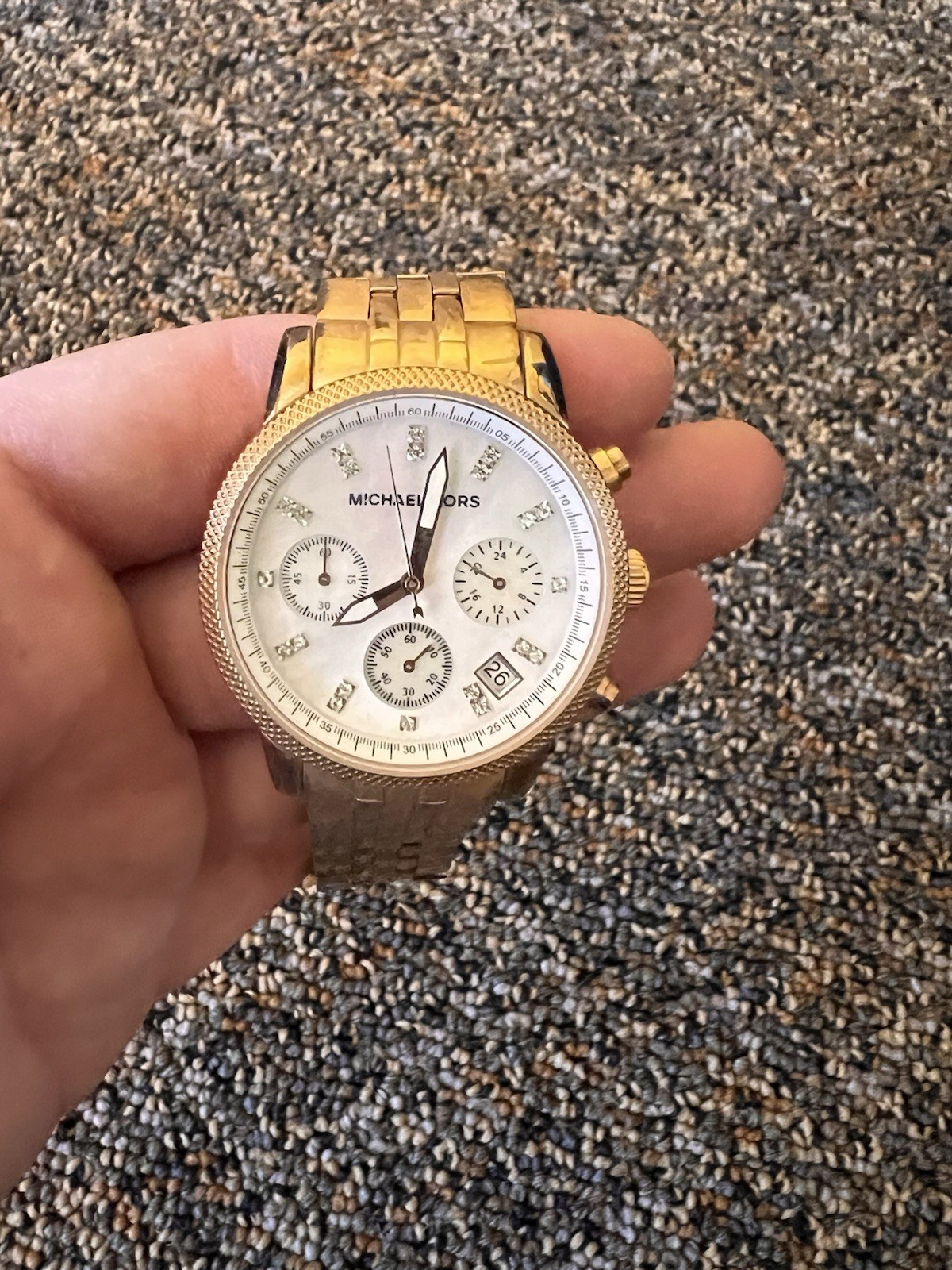 Michael Kors Women’s Quartz Analog Watch White Dial Date Gold Steel 42mm 100m