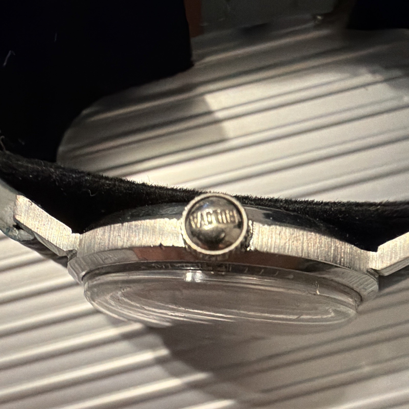 Bulova Vintage 1963 23 Jewel Manual Wind Watch Gray Dial Black Leather 32-36mm