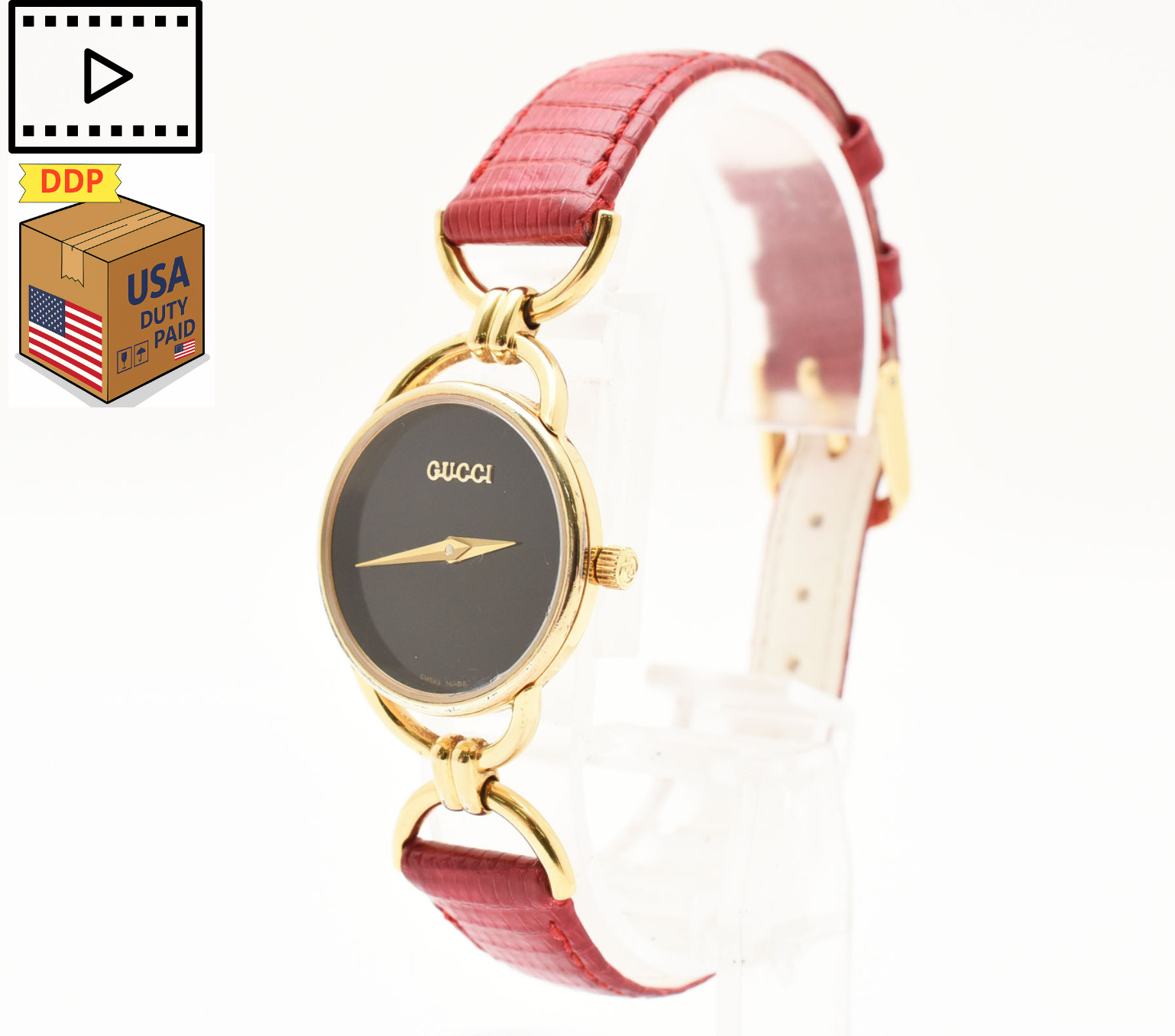 Vintage [Exc+5] GUCCI 6000.2.L Gold Black Dial 24mm Women’s Quartz Watch JAPAN