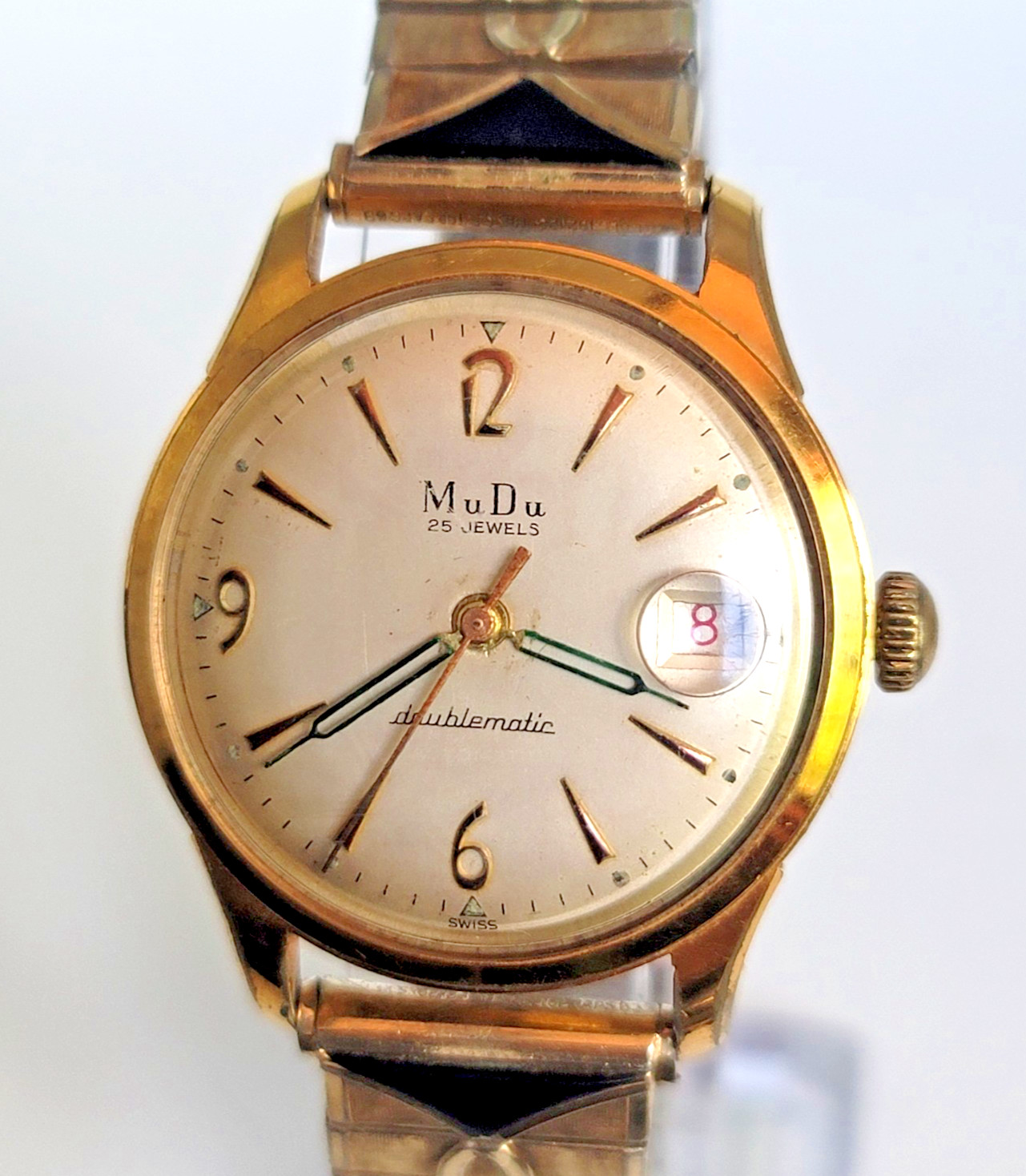 Vintage MuDu Doublematic 25 Jewel Automatic Felsa 692 Swiss Watch GF RUNS – SB19