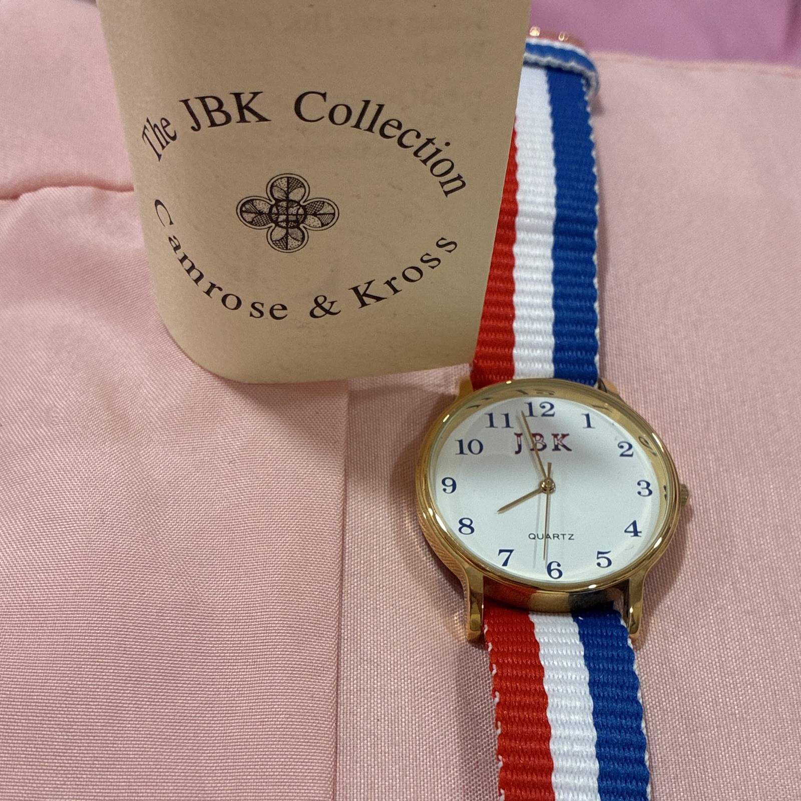 Camrose & Kross JBK Quartz Analog Gold Tone Watch White Dial Nylon Strap 24mm