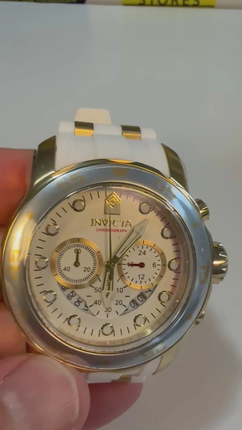 Invicta 20291 Pro Diver Scuba Chronograph Gold Tone Steel White Silicone 48mm