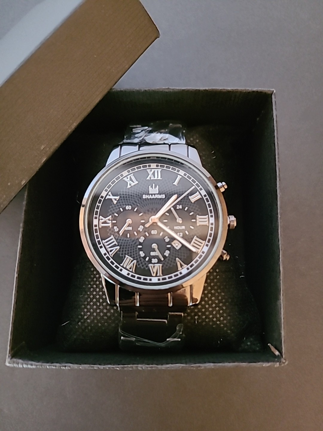 Shaarms Men’s Gloss Black Watch 8 3/4 Inch Band