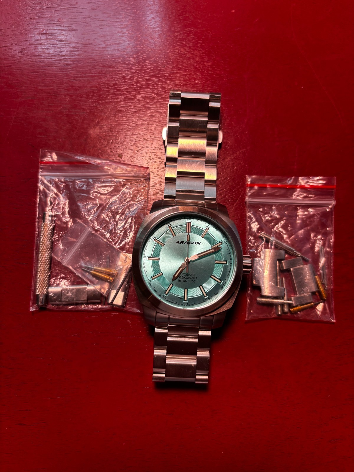 Aragon Parma T-100 Tritium Automatic Watch 200M Mint Aqua Teal Dial