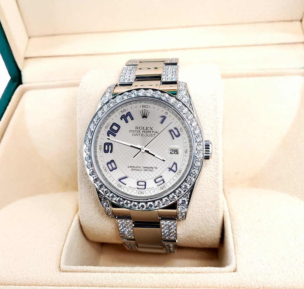 Rolex Datejust 36mm Silver Decorated Custom 5.9ct Diamond Bezel/Lugs/Bracelet