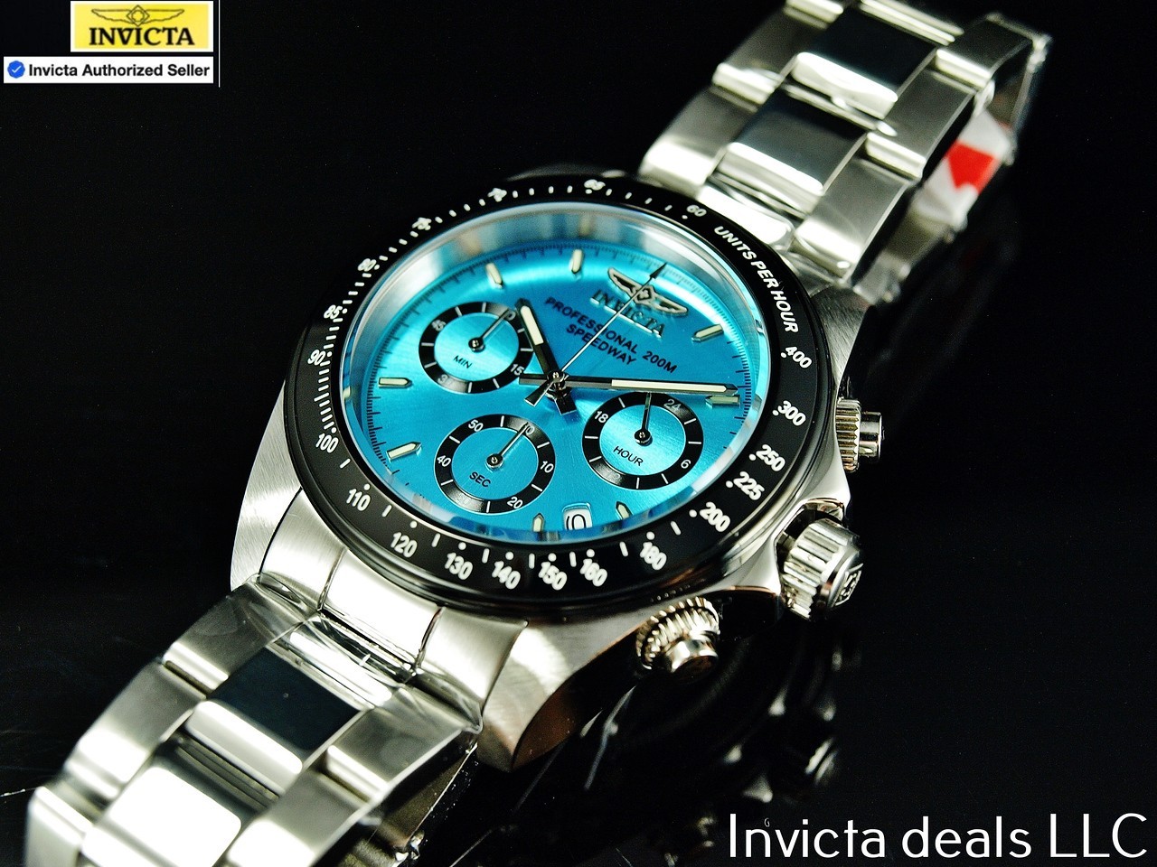 Rare Invicta Men’s 40mm SPEEDWAY DRAGSTER Chronograph TURQUOISE DIAL 200m Watch