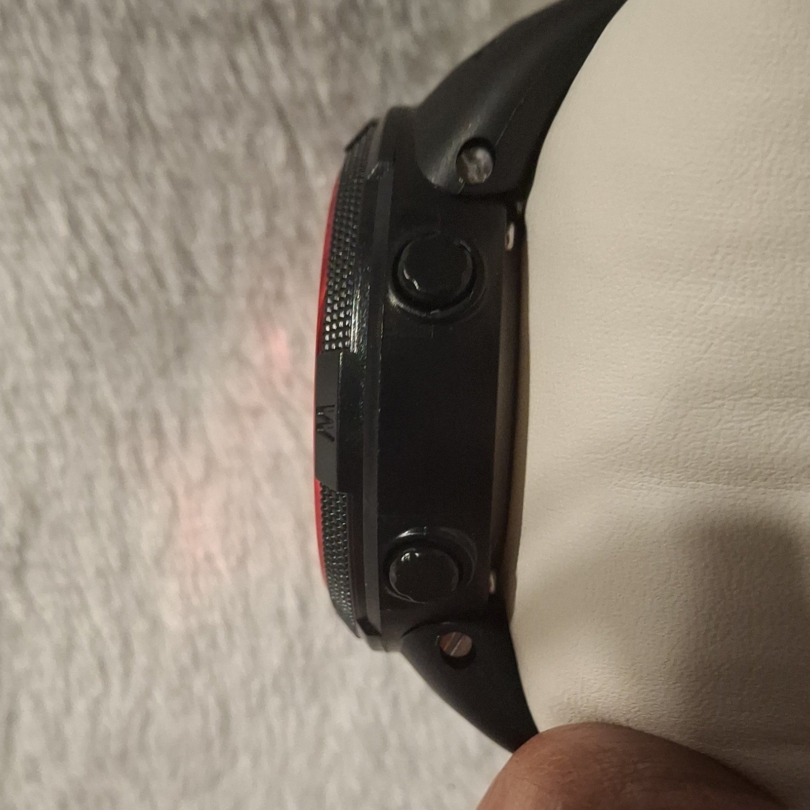 Activa Digital Quartz Sport Wristwatch Black Rubber Strap Red Bezel Box Manual