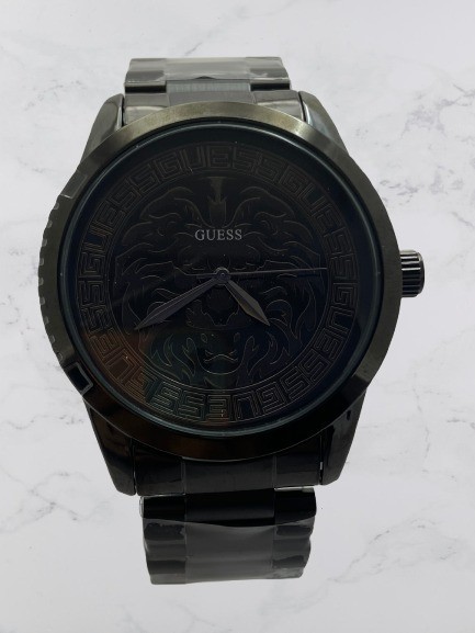 Refurbished Luxury All Black Guess Lion Dial Quartz Men’s Working Watch
