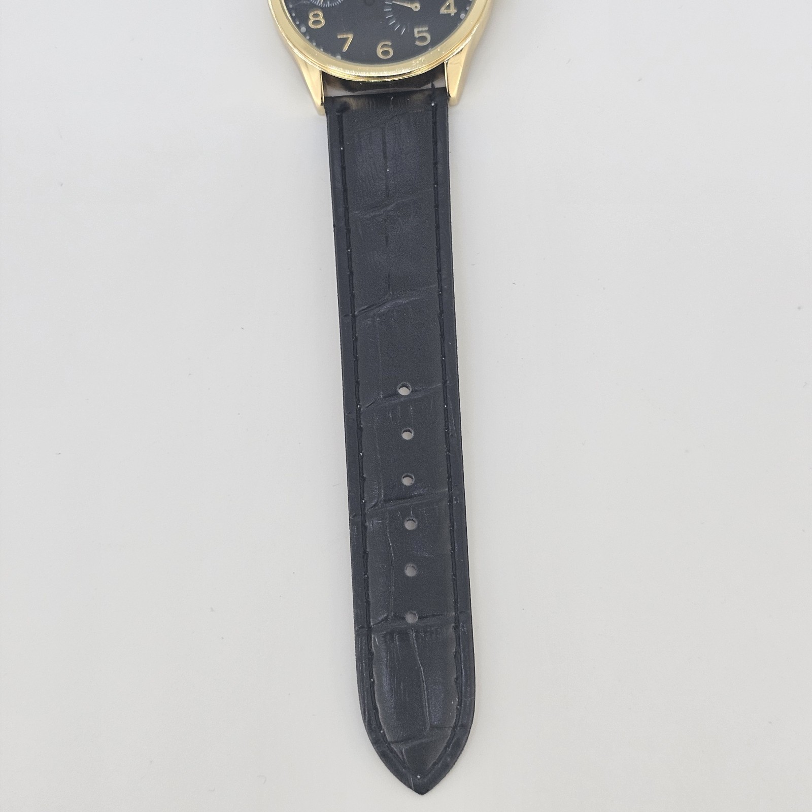 Men’s Analog Watch 38MM Black Dial Black Faux Leather Bands New Battery