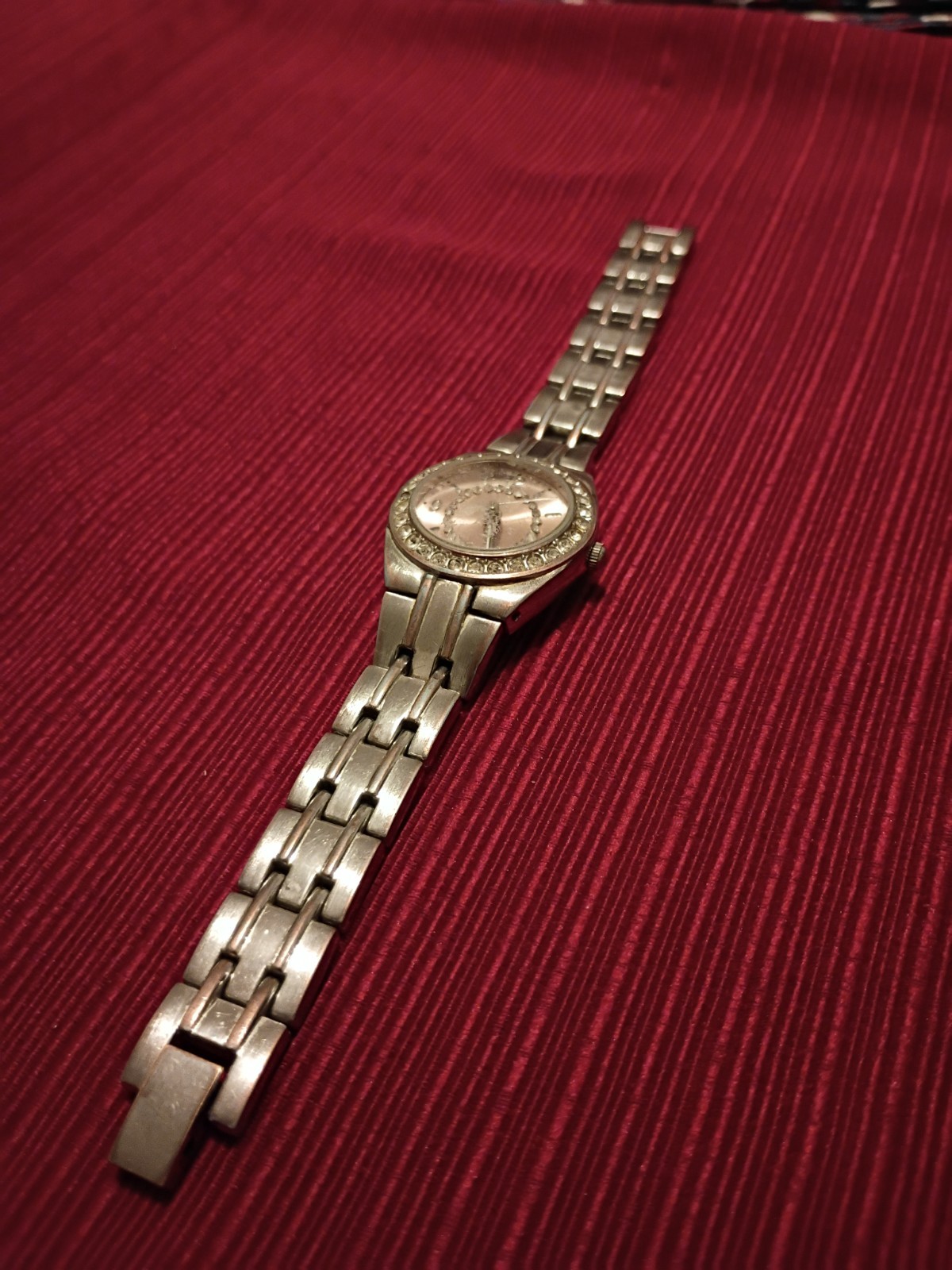 Chunky Round Pave Gold Tone “FMN” Ladies Metal Band Watch With 3 Dials