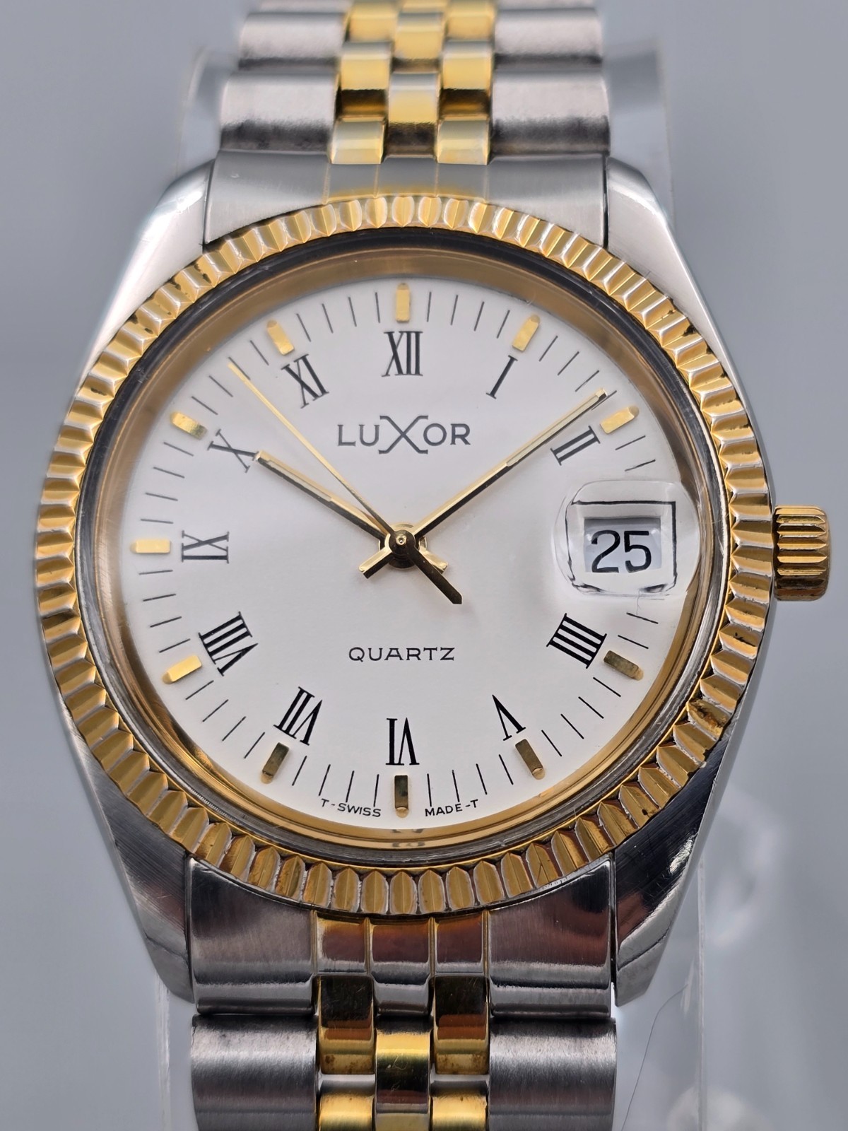Luxor 35mm Swiss Quartz Men’s Two-Tone Date Watch Roman Dial Jubilee Bracelet