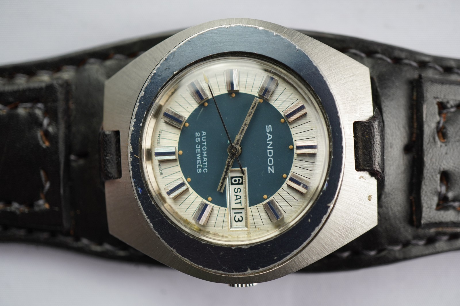VINTAGE SANDOZ AUTOMATIC 25 JEWELS FHF 908 SWISS WATCH