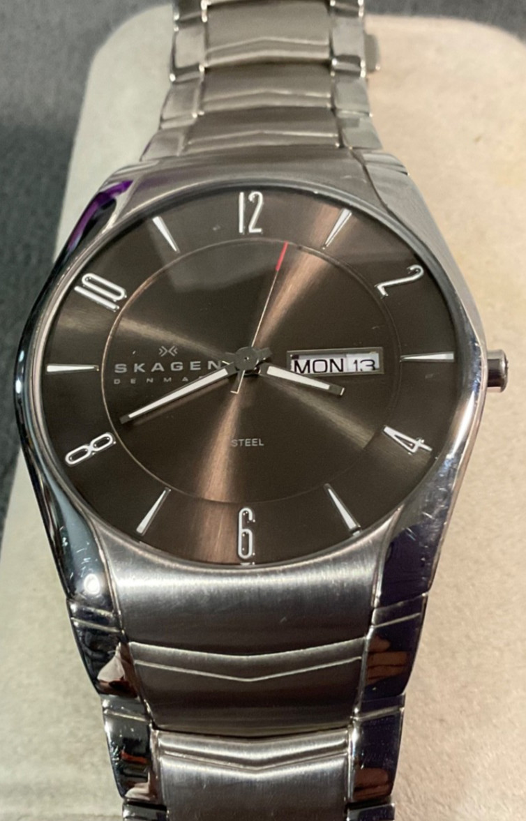 SKAGEN LAURITS 38mm WATCH 531XLSXM1 ALL SS GRAY DIAL DAY-OF-WEEK/ DATE NEW BATT