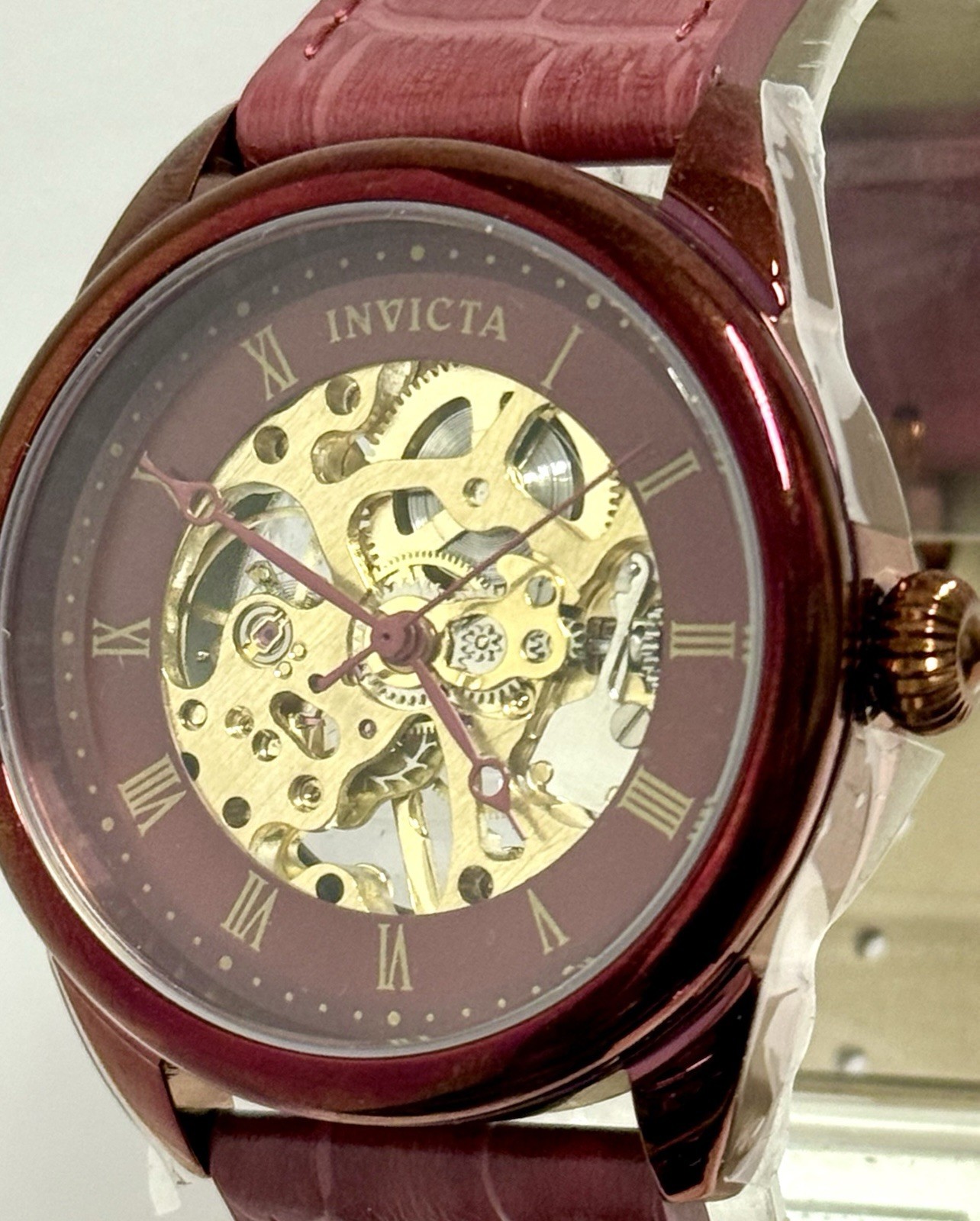 42mm Burgundy Case & Strap | Skeleton Mechanical Manual| Invicta SPECIALTY Watch