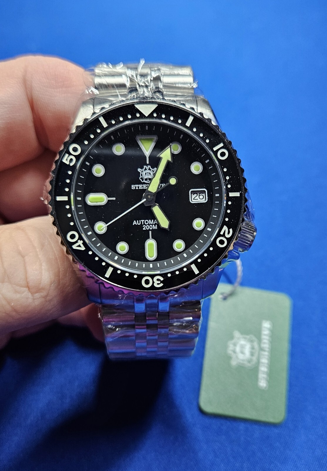 STEELDIVE Mens Diver Watch Automatic 200m Waterproof Seiko NH35 Sapphire Black