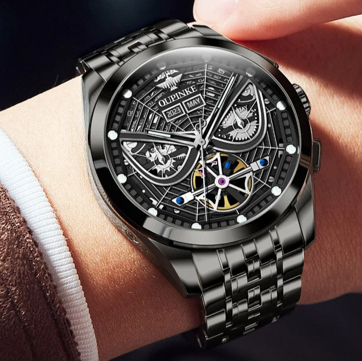 Automatic Mechanical Watch Waterproof Skeleton Luxury Dial Men Men’s Strap