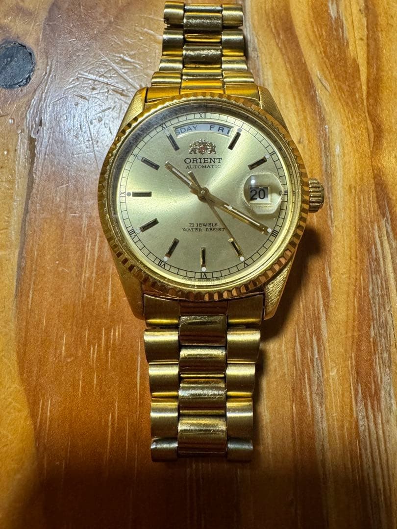 Orient President Gold Automatic Day-Date Watch with Elastic Band, Vintage