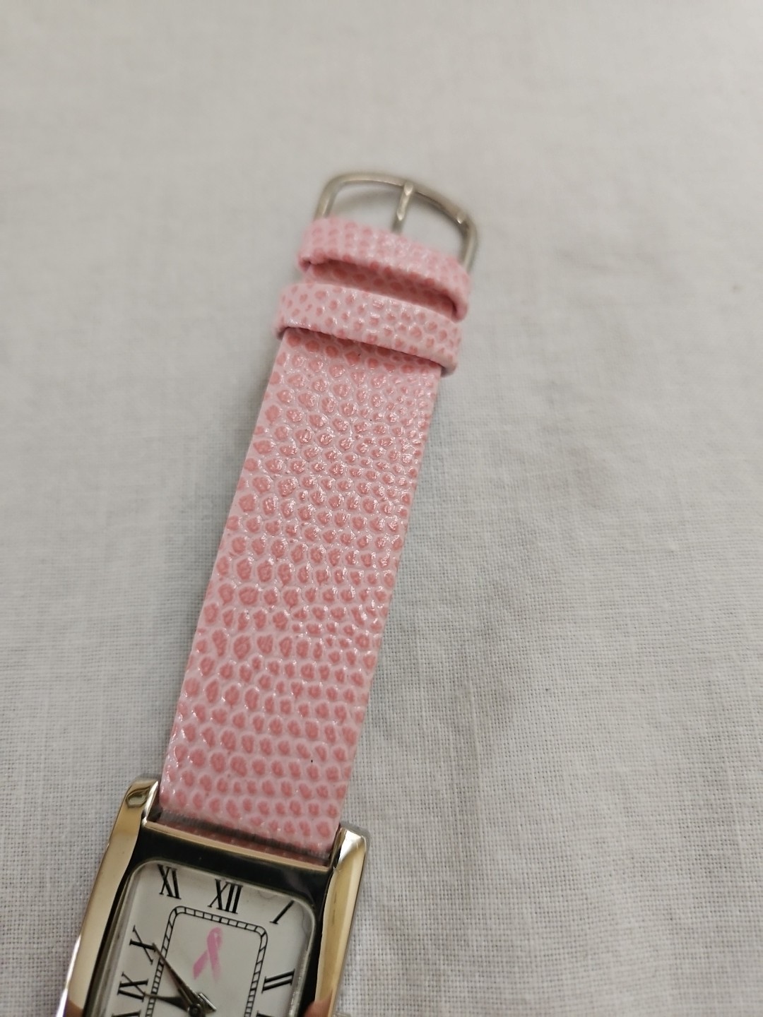 Breast Cancer Awareness Watch Pink Pebble Band Rectangular Face New Battery