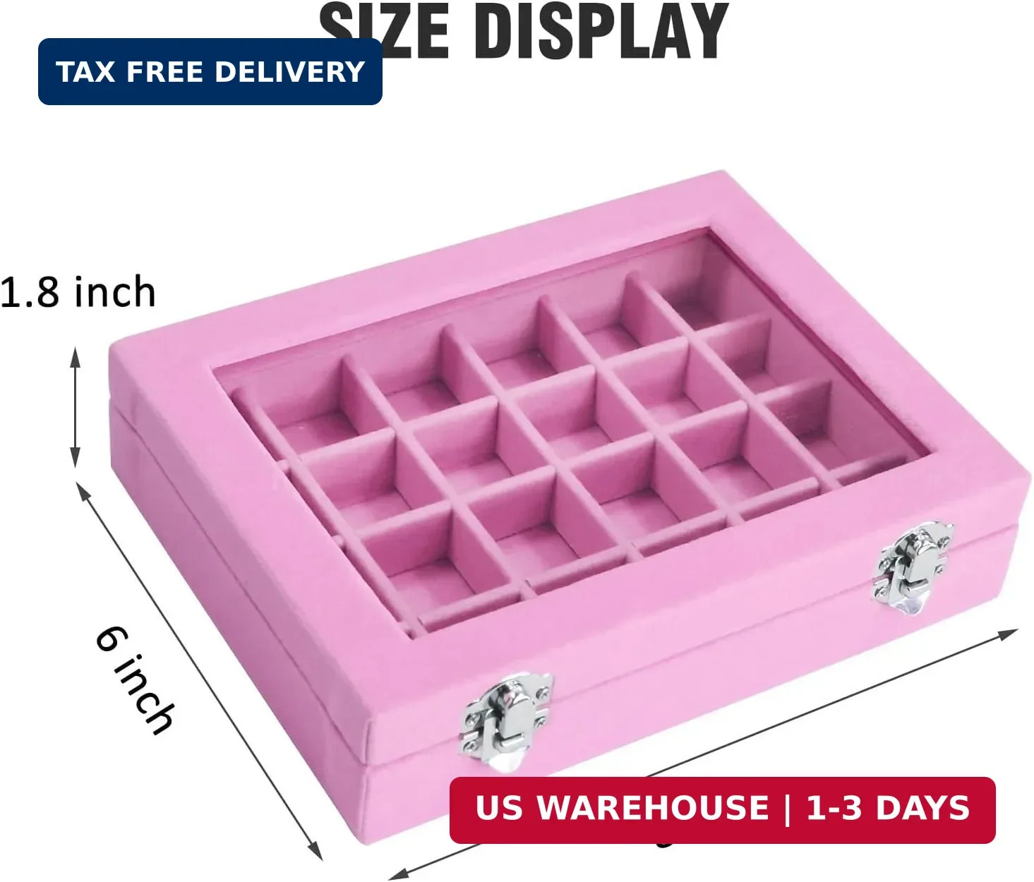 Vicoter Velvet Jewelry Box 24 Grid Jewelry Ring Display Organiser Box Tray Holde