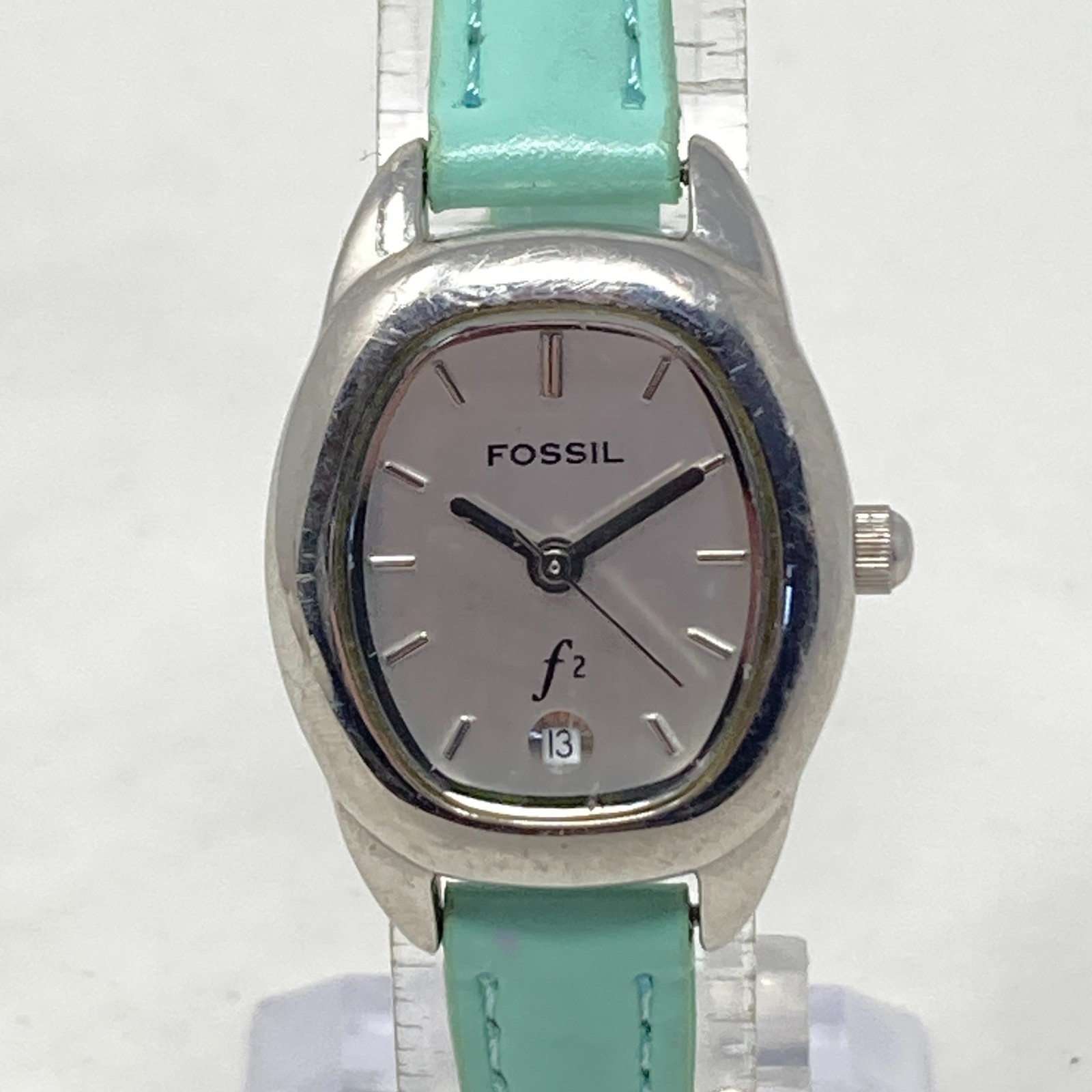 Fossil F2 Watch Women 23mm Silver Tone Date ES-9776 Skinny Band New Battery 8.5″