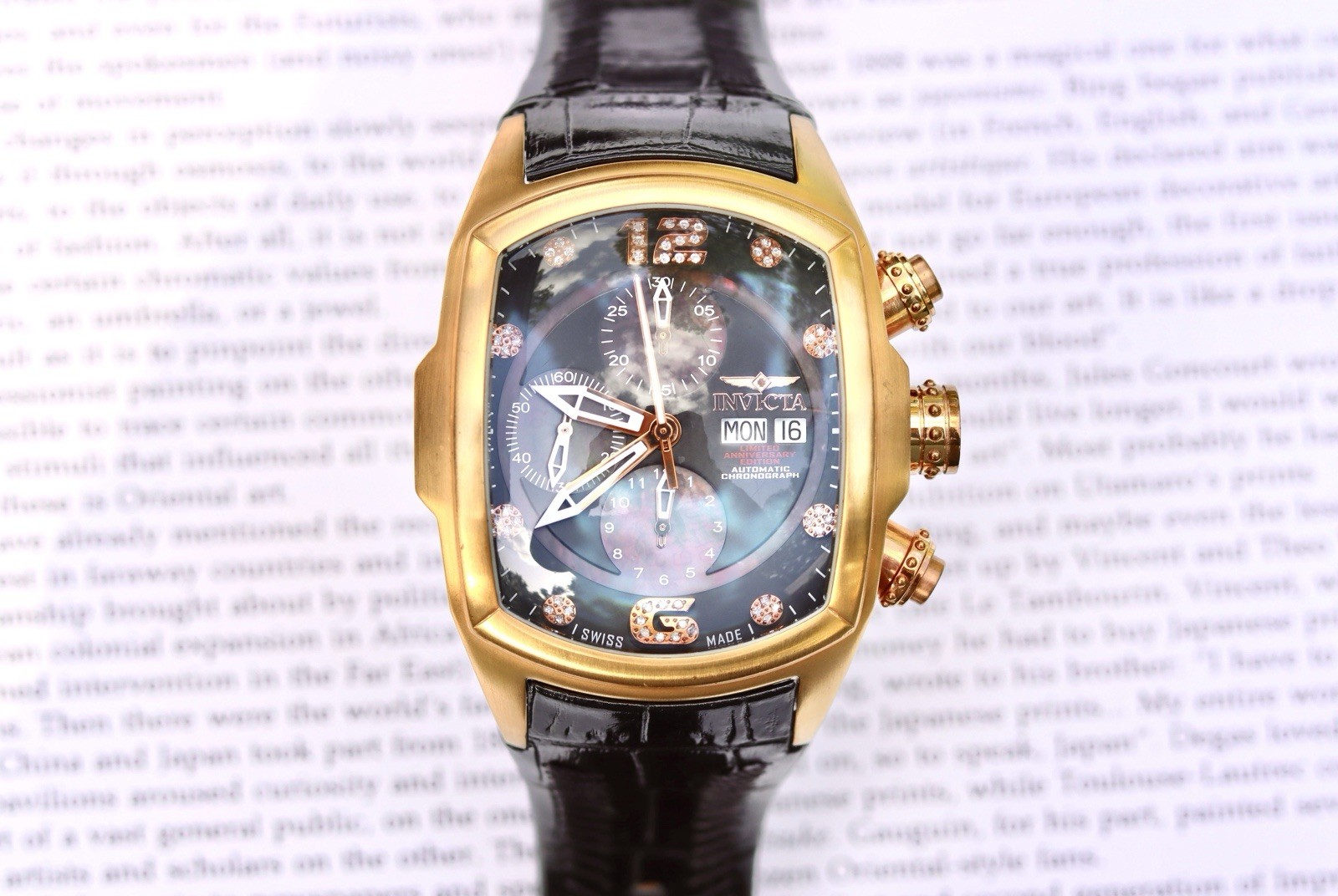 Invicta Lupah 0514 Men Swiss Automatic Chronograph 14K Rose Gold Plated, Diamond