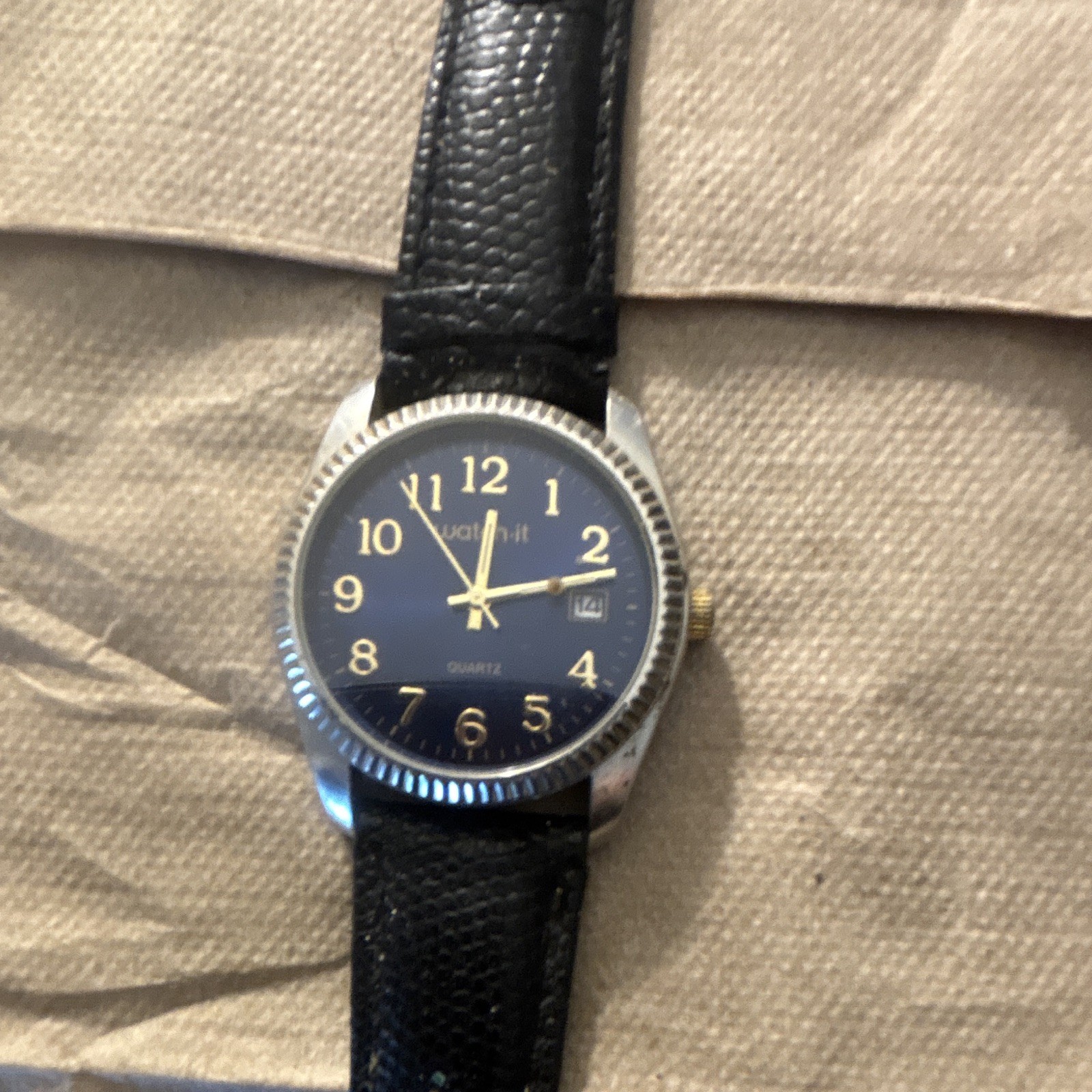 watch it! Women’s Blue Dial Quartz Date Arabic Black Leather Strap Watch