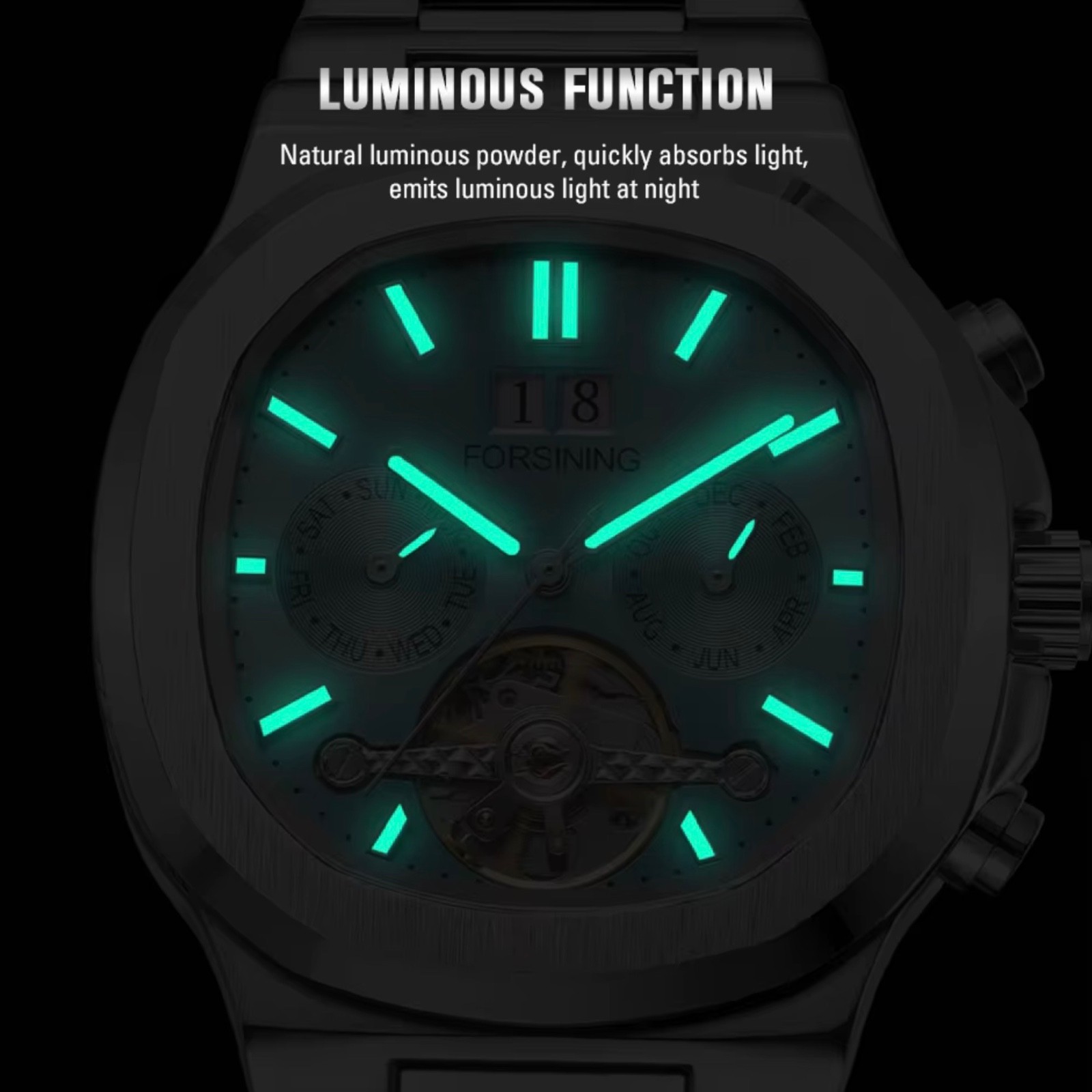 FORSINING Brand Tourbillon Men’s Automatic Mechanical Stainless Steel Band Watch