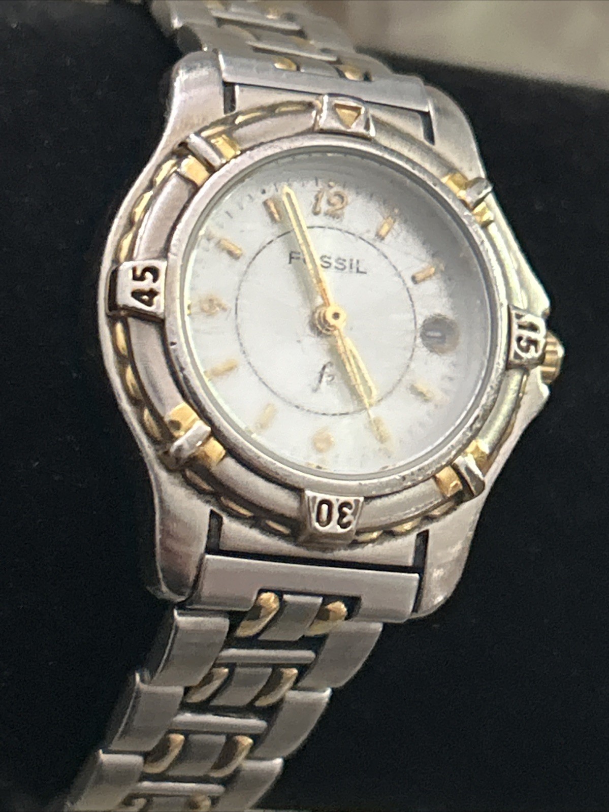 Fossil F2 Women Watch Stainless Steel Silver Gold WR Battery Date White Quartz
