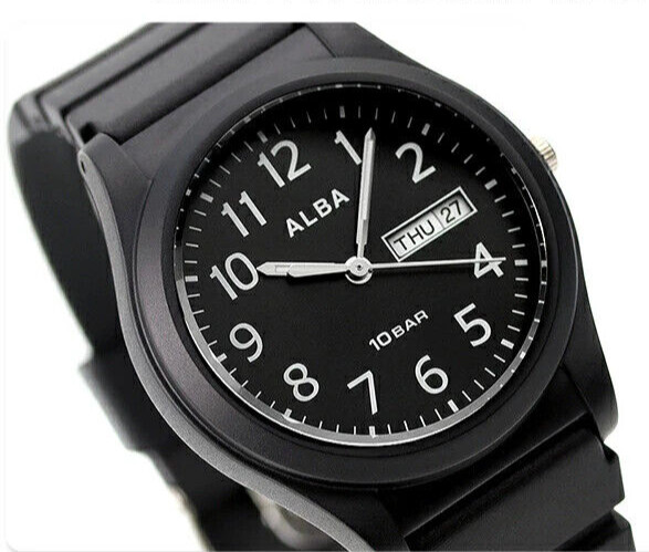 SEIKO ALBA Black DayDate Watch AQPJ411 Quartz Luminous Hands Urethane band New