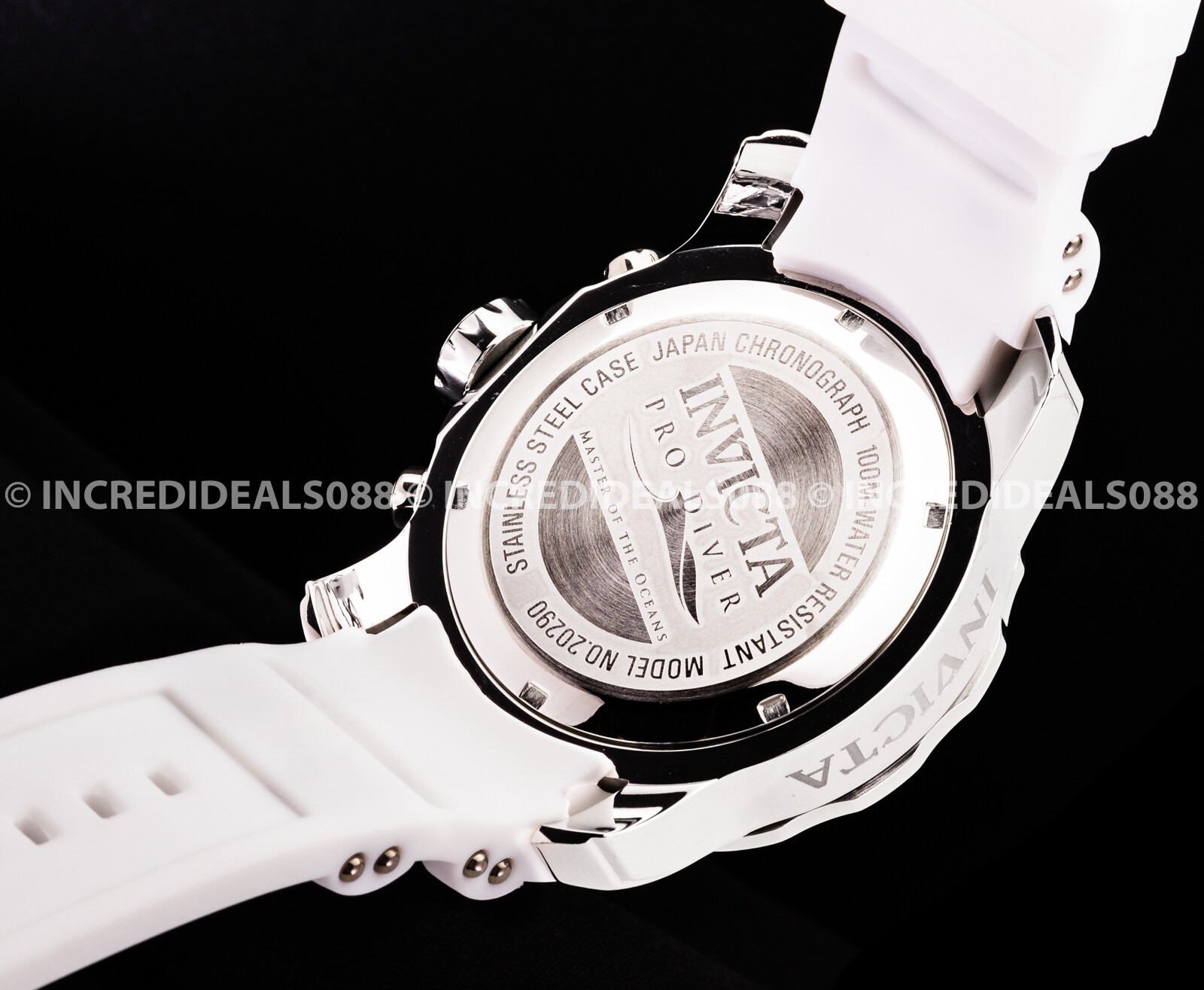 Invicta Mens PRO DIVER SCUBA Chronograph Black Silver Dial White Strap Watch