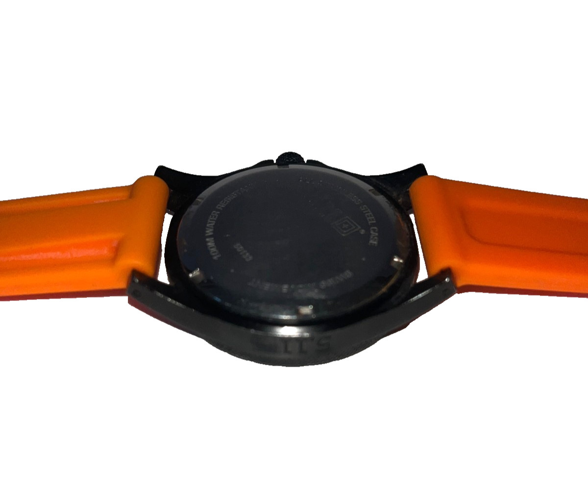 5.11 Analog Mens Sports Wristwatch Gray Dial Orange Band Stainless Steel 50133