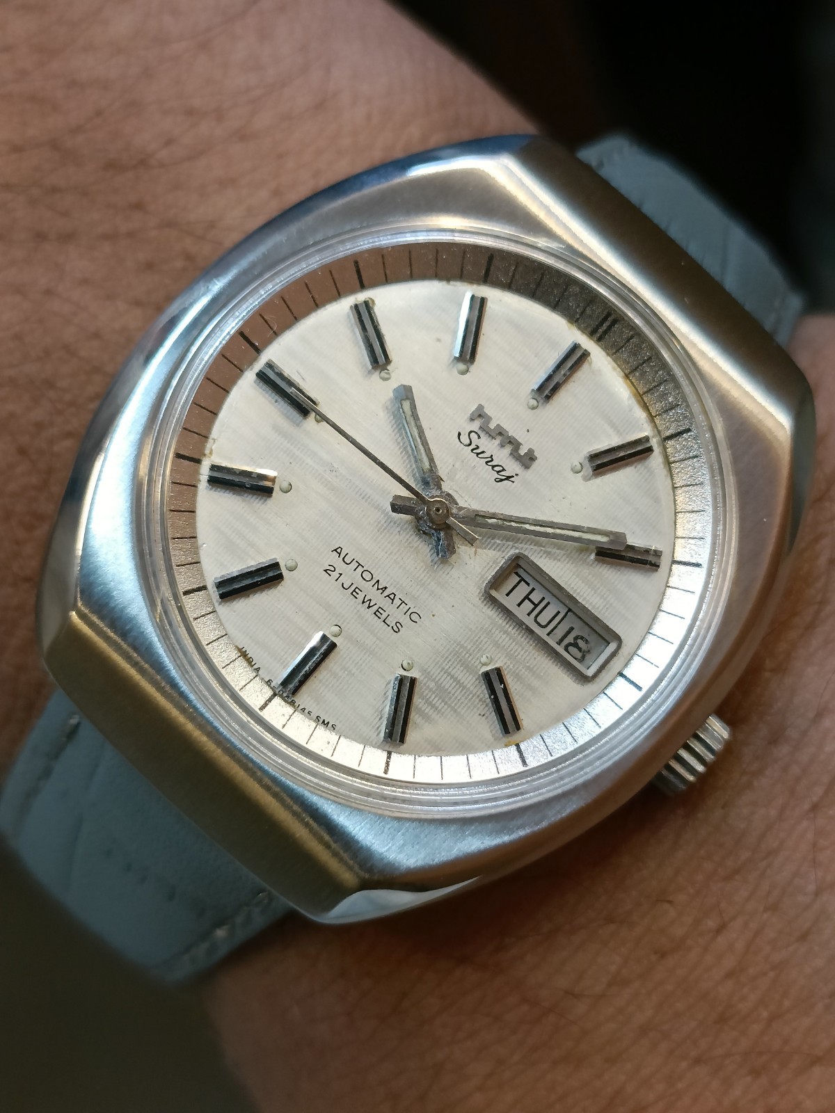 HMT SURAJ 21J AUTOMATIC PATINA SILVER DIAL INDIA MEN’S WORKING CONDITION