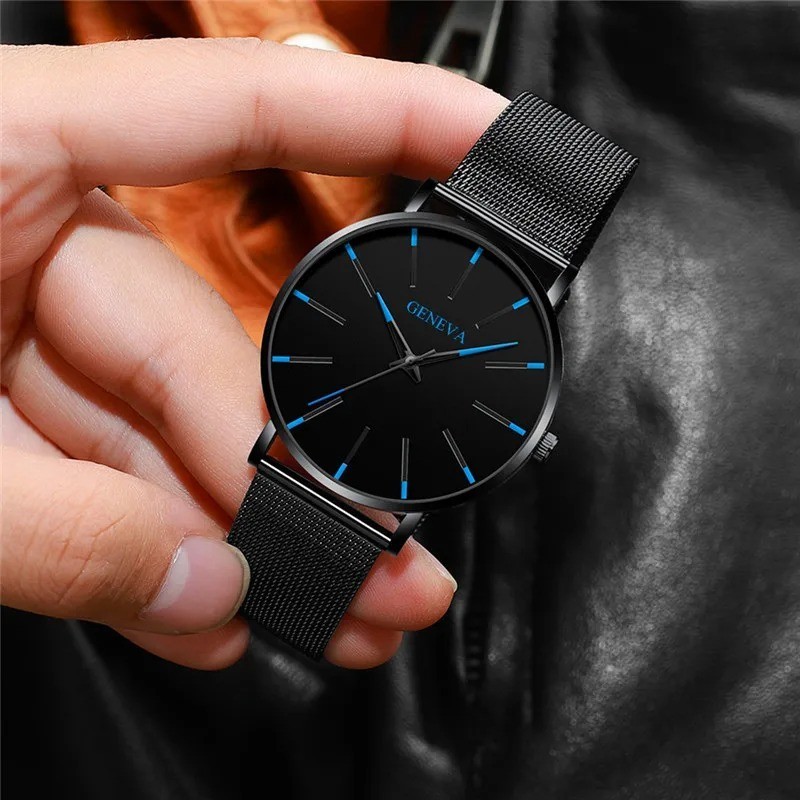 Ultra Thin Men’s Quartz Watch Steel Mesh Band Business Wristwatch Luxury